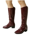 thumbnail image 4 of Bnwani Women Boots Fall Winter Fashion Mid-Heel Thick Chunky Mid-Calf Versatile Comfortable Casual Leather Boot Red Size 6, 4 of 6