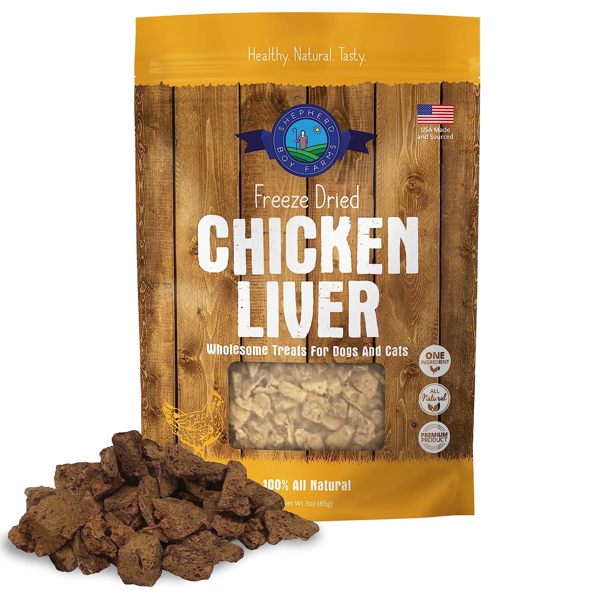 Shepherd Boy Farms Freeze Dried Dog and Cat Treats, Chicken Liver, All Natural Single Ingredient Freeze-Dried Dog Treat & Snacks, Made in USA, High Protein, Essential Nutrition Raw Food, 3oz