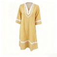 thumbnail image 4 of ZHOGXU Women's Dresses Summer Short Sleeve V Neck Striped Print Comfortable Breathable Loose Fit Dress With Pockets For Everyday Wear,Yellow,S, 4 of 4