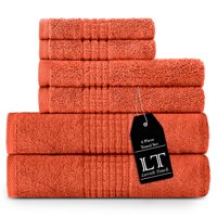 Lavish Touch 700 GSM 100% Egyptian Cotton 6 Piece Towels Set, 2 Bath Towels 27x54, 2 Hand Towels 16x24, 2 Wahcloths 13x13, Ultra Soft Highly Absorbent Machine Washable Hotel Spa Quality - Coral Orange