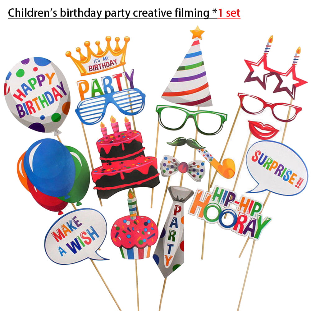 18pcs birthday balloons photo booth props kids party decorations supplies  X