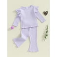 thumbnail image 5 of Miaouyo Baby Girl 2Pcs Fall Outfits Ruffle Long Sleeve Sport Print Tops + Flare Pants Set Toddler Clothes, 5 of 9