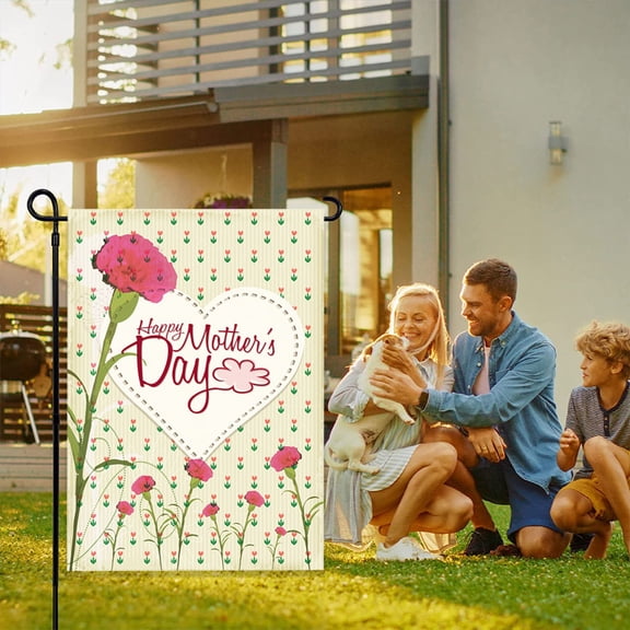 Happy Mother’s Day Garden Flag 12x18 Inch, Double Sided Pink Tulip Floral Yard Flag, Farmhouse Holiday Outside Decorations for Spring Outside Outdoor House Mothers Day