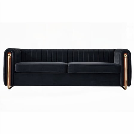 Modern Velvet Sofa - 84.25''W, Gold Legs, Comfort for 3