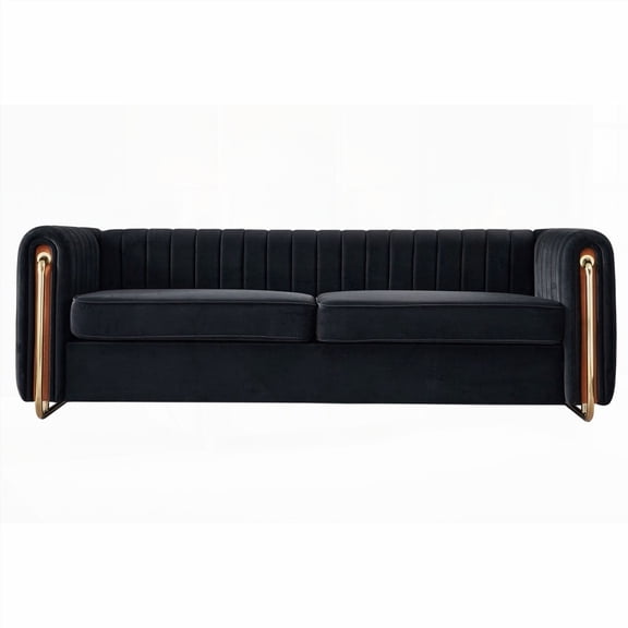 Modern Velvet Sofa - 84.25''W, Gold Legs, Comfort for 3