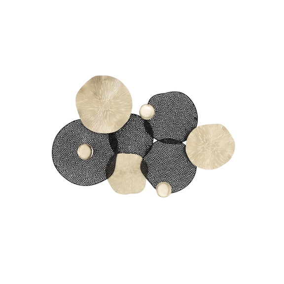 DecMode Gold Metal Overlapping Disk Sunburst Wall Decor with Black Accents