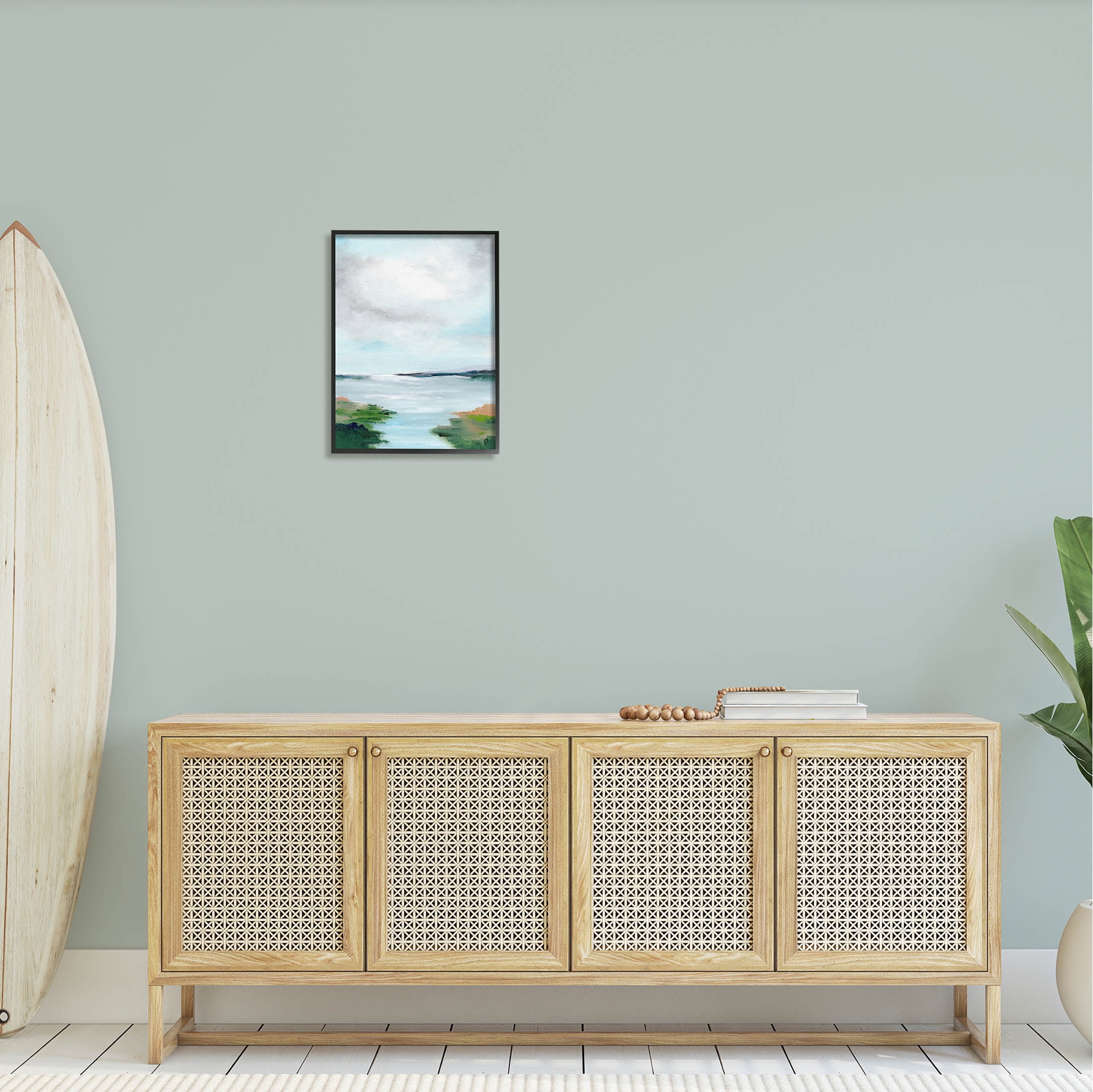 Stupell Industries Calm Cloudy River Lake Scenery Painting Black Framed Art Print Wall Art, Design by Nikita Jariwala