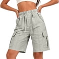 thumbnail image 5 of Kinrui Bermuda Shorts for Women Summer Quick Dry Cargo Shorts with Multi-Pockets Outdoor Drawstring Knee Length Hiking Short, 5 of 8
