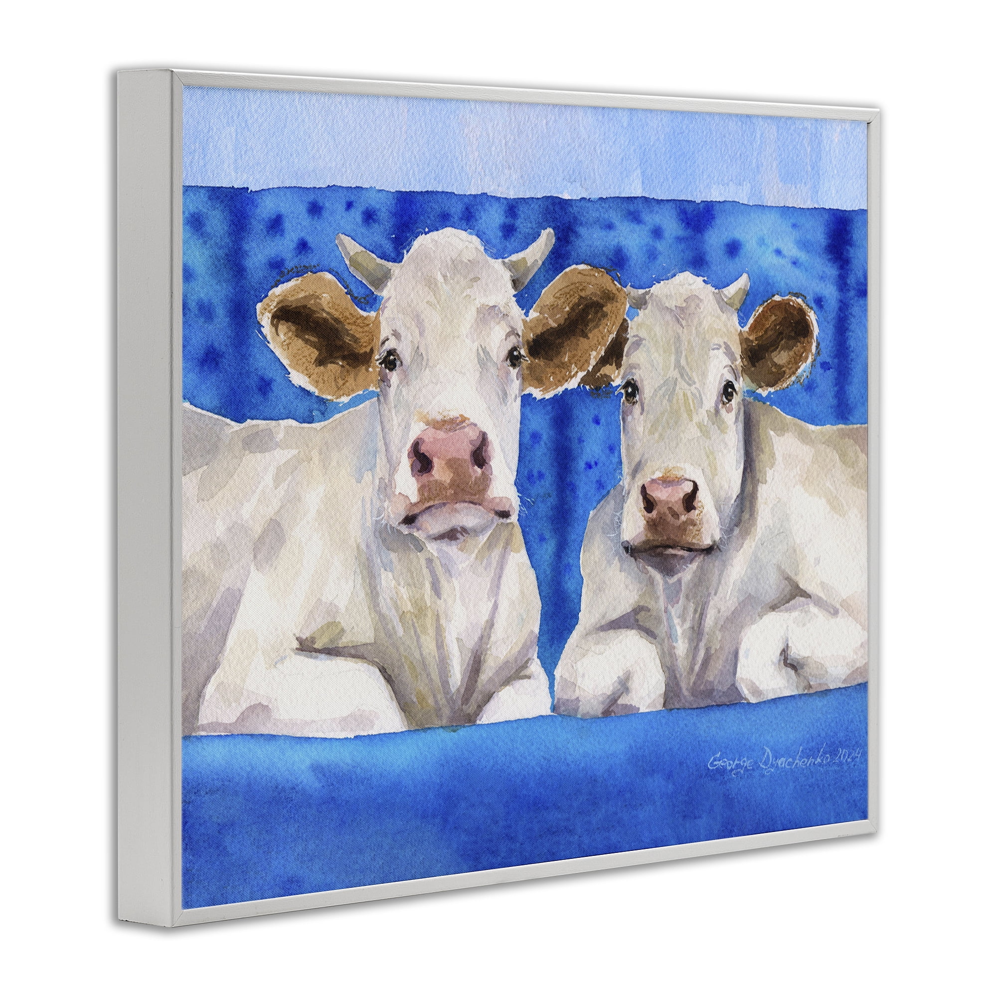 Stupell Industries White Cows on Blue Sofa White Framed Giclee Art, design by George Dyachenko