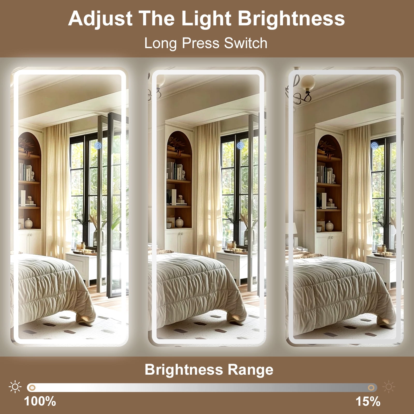 SHATTERVIEW 71"x30" Full Length Mirror with Lights LED Floor Mirror