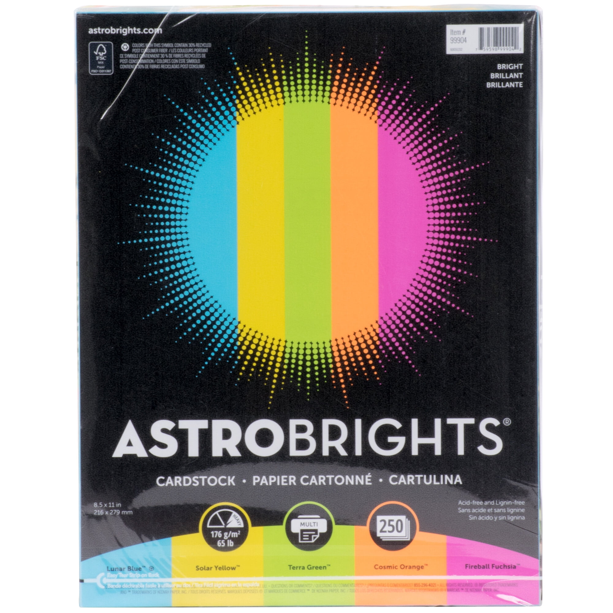 Assorted Bright Colors 250 Sheets 8-1/2 x 11 Inches Astrobrights Cardstock 