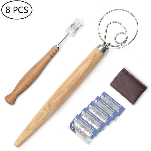 Every Moment Counts Danish Whisk Dough Tool and Wooden Scraper Tool Bread Baking Supplies Bread Knife for Homemade Bread Used for Sourdough Bread Pastry Baking Sourdough Starter Kit Set