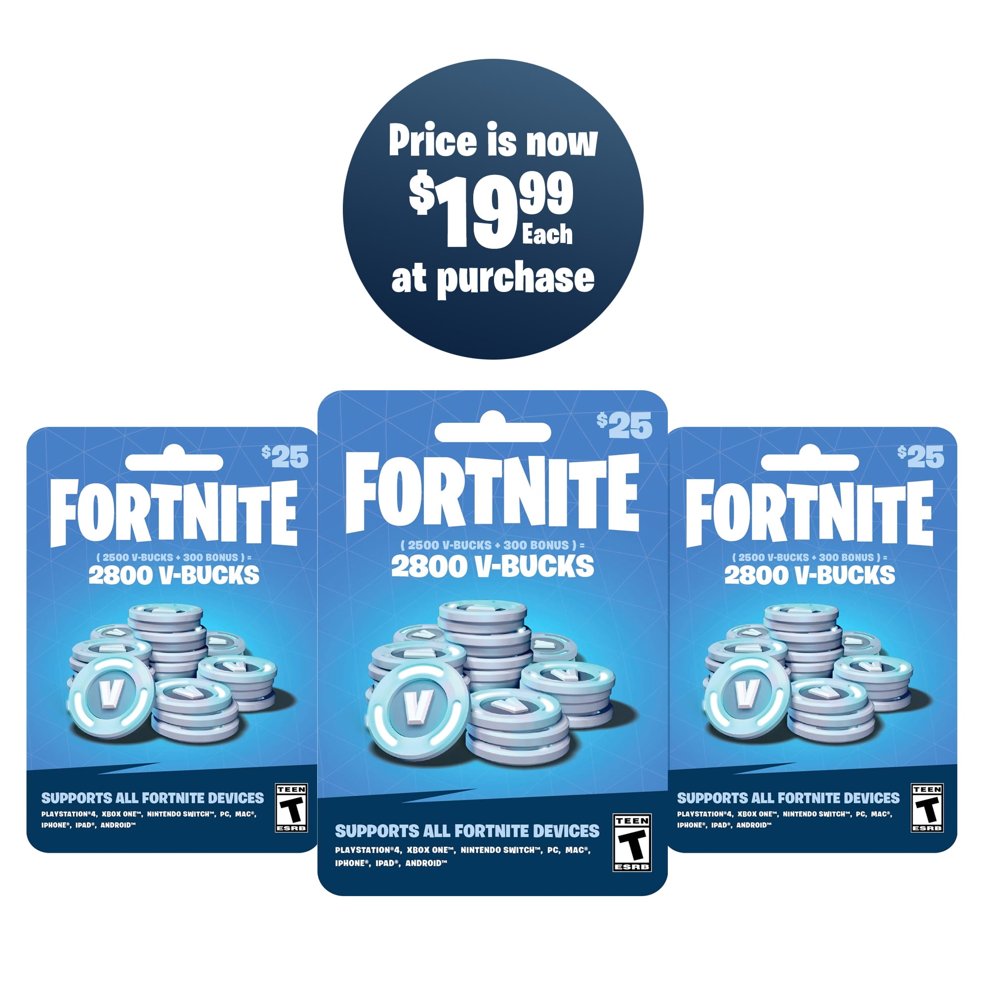 Fortnite 59 97 In Game Currency Gift Cards 3pk 19 99 Cards 8400 V Bucks All Devices Gearbox Walmart Com