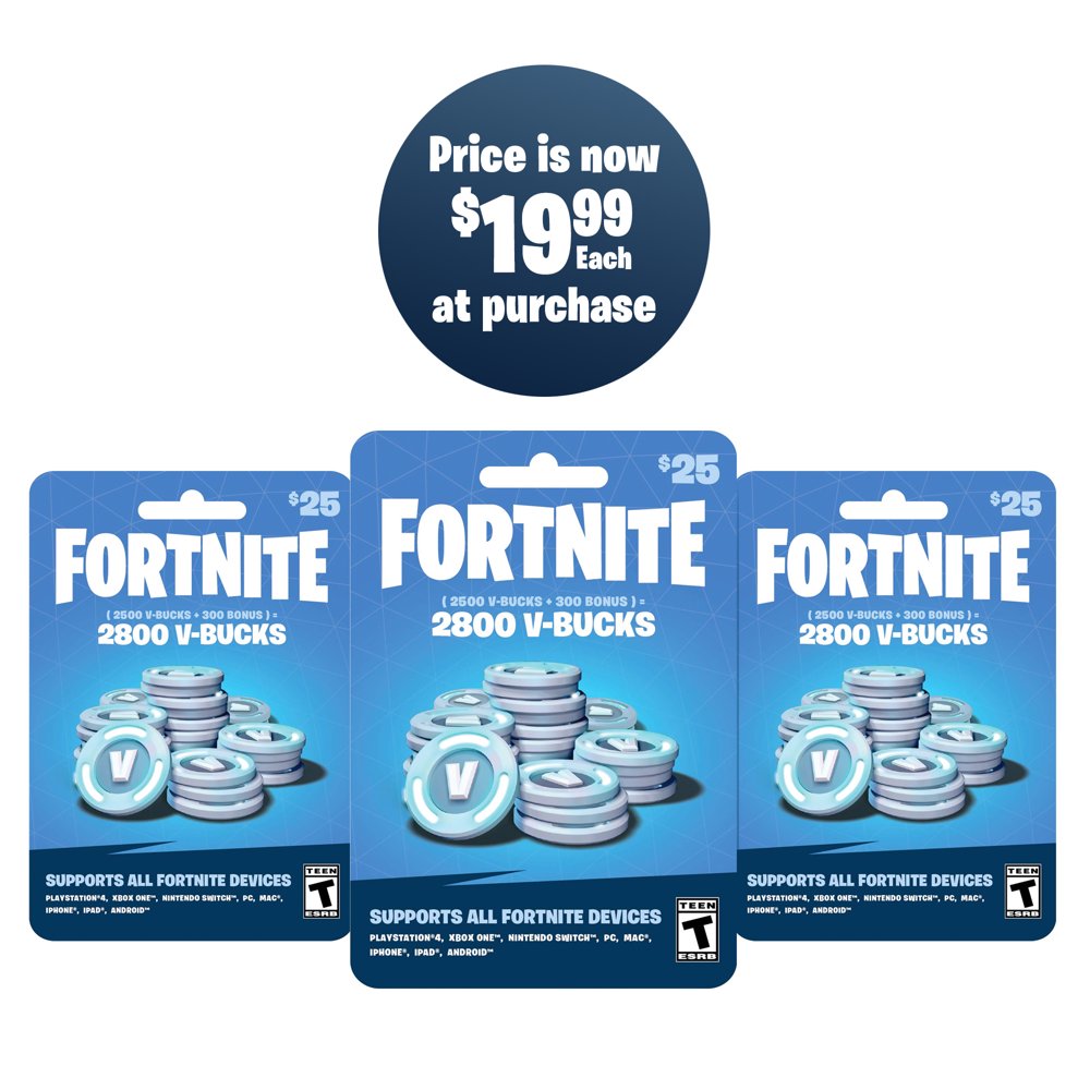 FORTNITE 59.97 InGame Currency Gift Cards ( 3pk 19.99 Cards), 8400