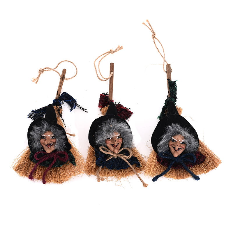 3PCS Halloween Witch Decoration Supplies Witch Broom Pendant Party Decoration Bars House Craft Ornaments for Party Nightclub Outdoor Wall Hanging 