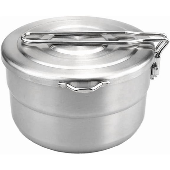 ABPETE  Stainless Steel Camping Cook Pot 1.5L with Lid and Folding Handle, Large Capacity Bento Pot for Outdoor Backpacking, Hiking, Picnic