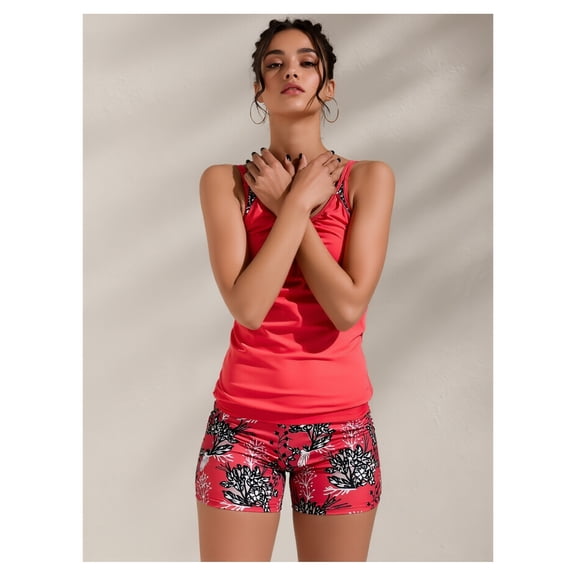 Tankini Swimsuits Two Piece Tummy Control Bathing Suits Blouson Swim Top with Boy Shorts - Women's Modest Swimwear for Beach, Pool, Vacation, Floral Print