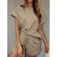 thumbnail image 4 of Weardear Womens Lounge Sets 2 Piece Outfits Short Sleeve Tops and Drawstring Shorts with Pockets Pajama Sets, 4 of 5