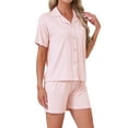 thumbnail image 4 of INSPIRE CHIC Women's Solid Pajama Sets Short Sleeves Cute Soft Comfy Highly Elastic Button Up Tops and Shorts 2 Pcs L Pink, 4 of 6