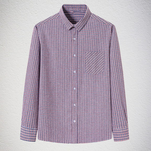 Cotton Shirts for Men with Pocket and Collar Long Sleeve Button-Down T-Shirts Mens Business Casual Plaid Printed Lapel Office Work Shirt