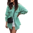 thumbnail image 1 of Women Casual Houndstooth Jacket Flannel Shacket Loose Long Sleeve Button Down Shacket with Pockets Green M, 1 of 6