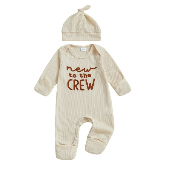 HCNTES Outfit Boy Long Sleeve Letter Romper Ribbed Knit Jumpsuit Baby Boy Preemie Outfit(Y62-Beige,3-6 Months)