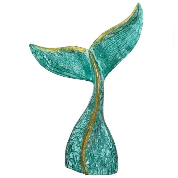 Stoneage Arts Inc 10.5" x 3" Green and Gold Wash Whale Tail Handmade Statue