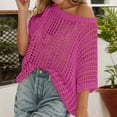 thumbnail image 2 of Crochet Coverups for Women Summer Cap Sleeve Hollow Out Casual Cruise Beach Vacation Tops Knit Pullover Sweater Hot Pink M, 2 of 7