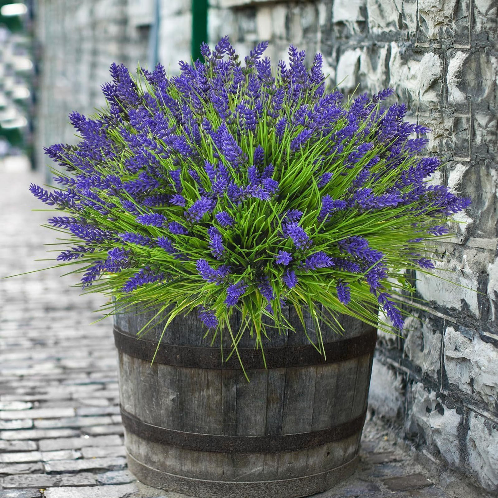 Uv Resistant Artificial Outdoor Flowers, Ongmies Lavender Green Plants Decoration Suitable for Windowsill Garden Terrace, A Bouquet of Artificial Flowers