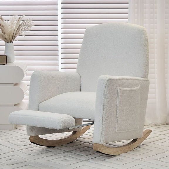 Cotton Linen Fabric Nursery Rocking Chair With Adjustable Footrest