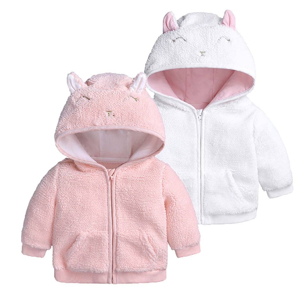 Nobrand Baby Winter Coat Warm Zipper Unisex Causal Infant Hooded Coat Baby Fleece Jacket Pink