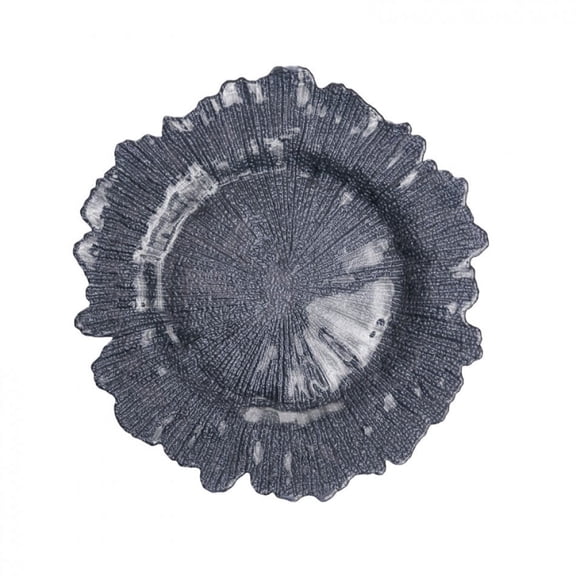 Koyal Wholesale Flora Glass 4 Count Charger Plates, Charcoal Gray