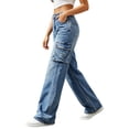 thumbnail image 5 of Levmjia Women's Cargo Jeans High Waisted Wide Leg Denim Pants with Pockets Loose Fit Baggy Jean Trousers Vintage Streetwear for Women, 5 of 6
