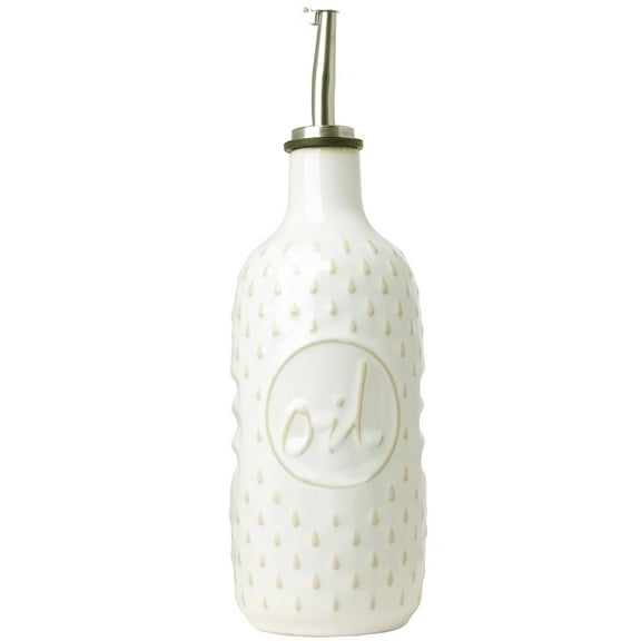 15 Oz Ceramic Olive Oil Dispenser Bottle, Oil Dispenser for Kitchen Counter,Suitable for Storage Oil, Vinegar, Coffee Syrups & Other Liquids (Vintage White)