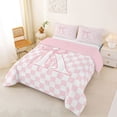 thumbnail image 2 of Manfei Lovely Bow Monogrammed K Queen Comforter Set,Sweet Checkerboard Comforter Sets Queen,Pink,Pink Reversible,3 Pieces,1 Comforter and 2 Pillowcases, 2 of 7