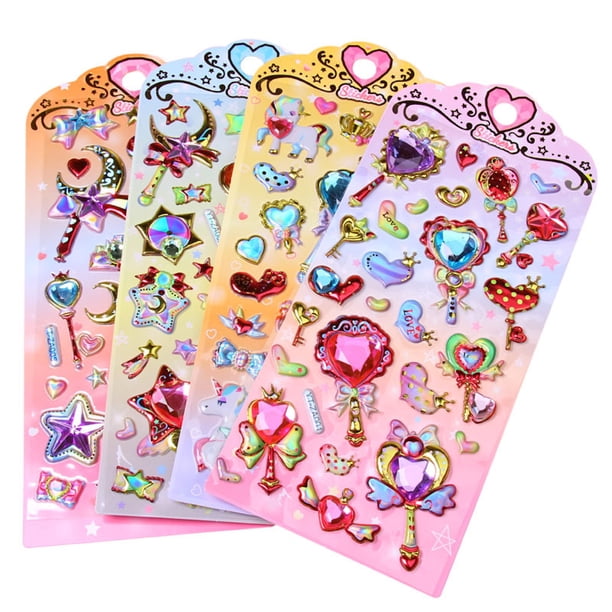 Pegatinas para niños y niñas con gemas láser con forma de diamante 3D Puffy x4