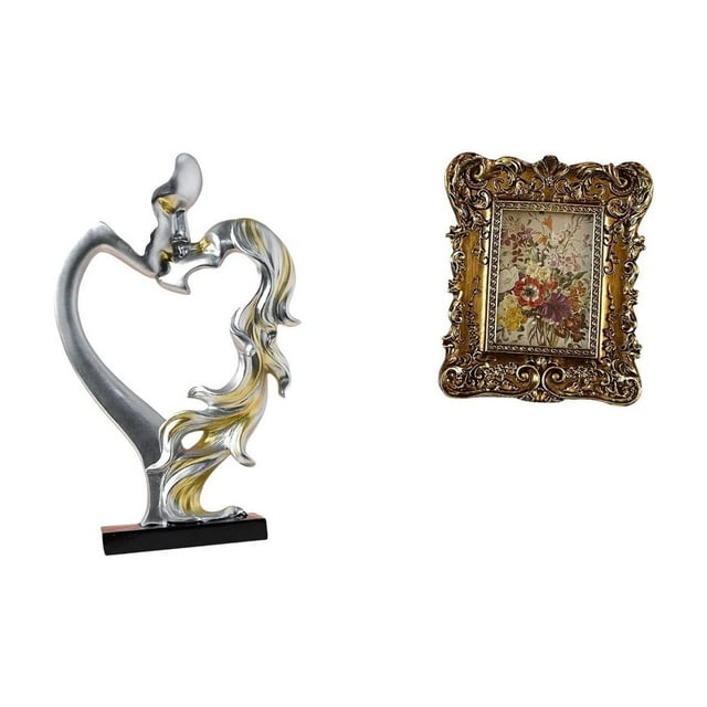 Figura De Pareja Besándose Tallada A Mano, Marco De Fotos Floral, Estatua Coleccionable, Adorno Para Dormitorio, Boda, Estantería, Armario, Decoración Del Hogar