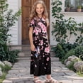 thumbnail image 3 of Uourmeti Girls Summer Dress Cherry Blossom Hummingbird Print Short Sleeve Round Neck Flowy Tiered Casual Long Maxi Dress with Pockets, Size 9-10 Years, 3 of 7