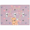 thumbnail image 1 of Metal Light Switch Wall Plate Outlet Cover (2 Teddy Bears With Love Heart Flower Balloon Flower Wreath Purple - Triple Toggle), 1 of 2