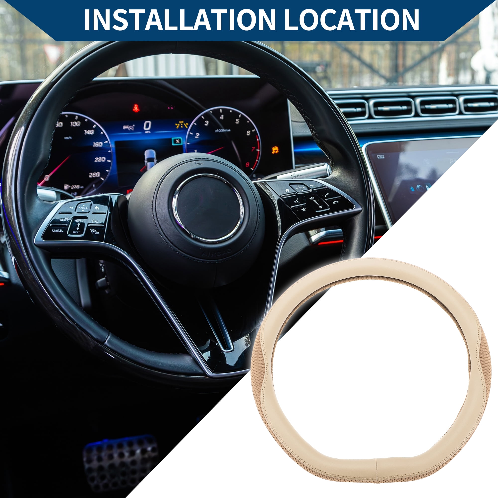 Unique Bargains Steering Wheel Cover Front for Car Vehicle Durable D Shape Ice Silk 1 Pcs Beige