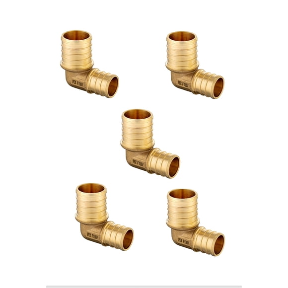(Pack of 5) EFIELD 3/4" Pex x 1" Pex Reducing Elbow Barb Crimp Brass Fittings, ASTM F1807