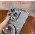 thumbnail image 4 of (Mirror ) Ripple Magnetic Kickstand Case for IPhone 15 14 13 12 Pro Max (Glitter Lens Protector ) (Sparkling Diamond ) Cover Comptible with Magsafe Pretty Cases (Black,for iPhone 12), 4 of 10