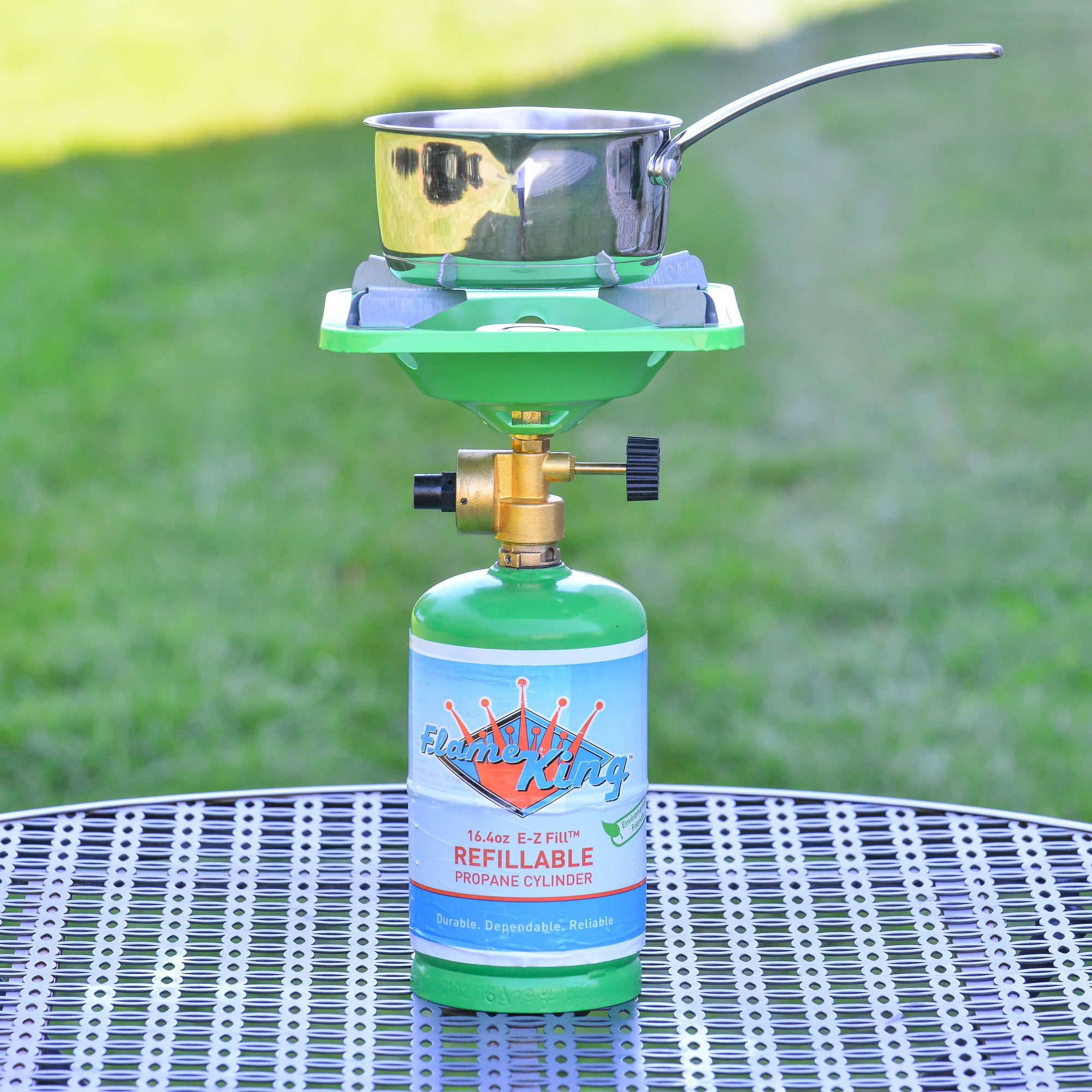 Flame King Portable Bottle Top Camping Stove with Stand for Outdoor Cooking & Backpacking, 10,000 BTU