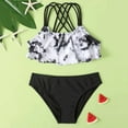 thumbnail image 2 of Baby Swimsuit Girl 11-12 Years Sleeveless Summer Cute Crisscross Gradient Printing Floral Print Two Piece Black Swimwear Sizes 11-12 Years, 2 of 5