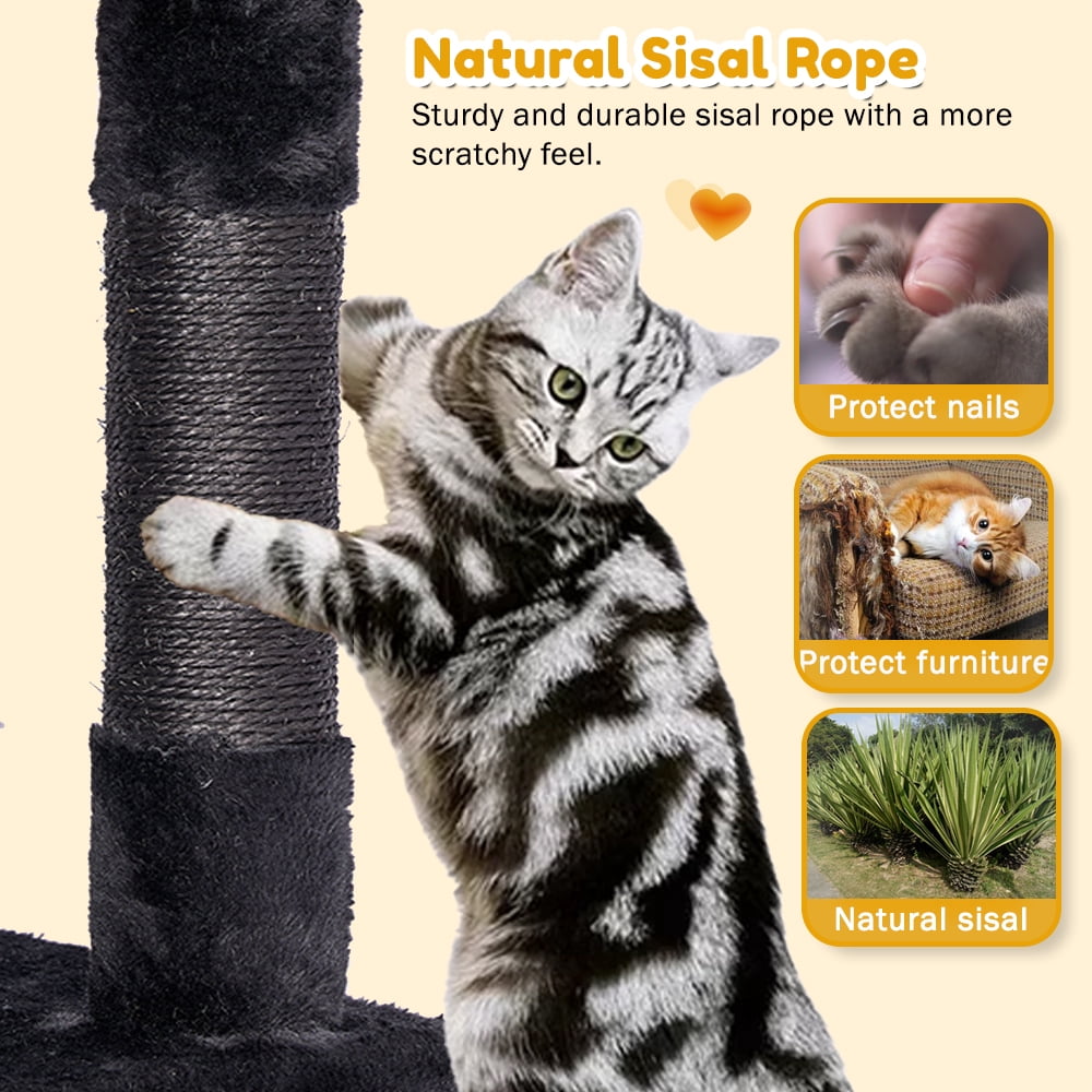 Senbonry 67in Heavy Duty Cat Tree for Indoor Cats Large Adult,Tall Cat Climbing Tower with Hammock,Sisal Scratching Post,Basket,Removable Perch,Condo,Black