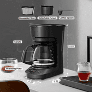 WAA 5 Cup Drip Coffee Maker,Programmable Delay Brew,Auto Shut-Off,Reusable Filter 25oz Tank,Black