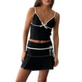 thumbnail image 1 of Faithtur Ensemble Jupe d'Été 2 Pcs Sans Manches Col en V Noir Mini Jupe, 1 of 9