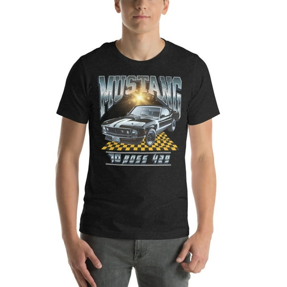 1970 Ford Mustang Boss 429 | Vintage 70's Era Auto Shirt (Black Heather, XS)