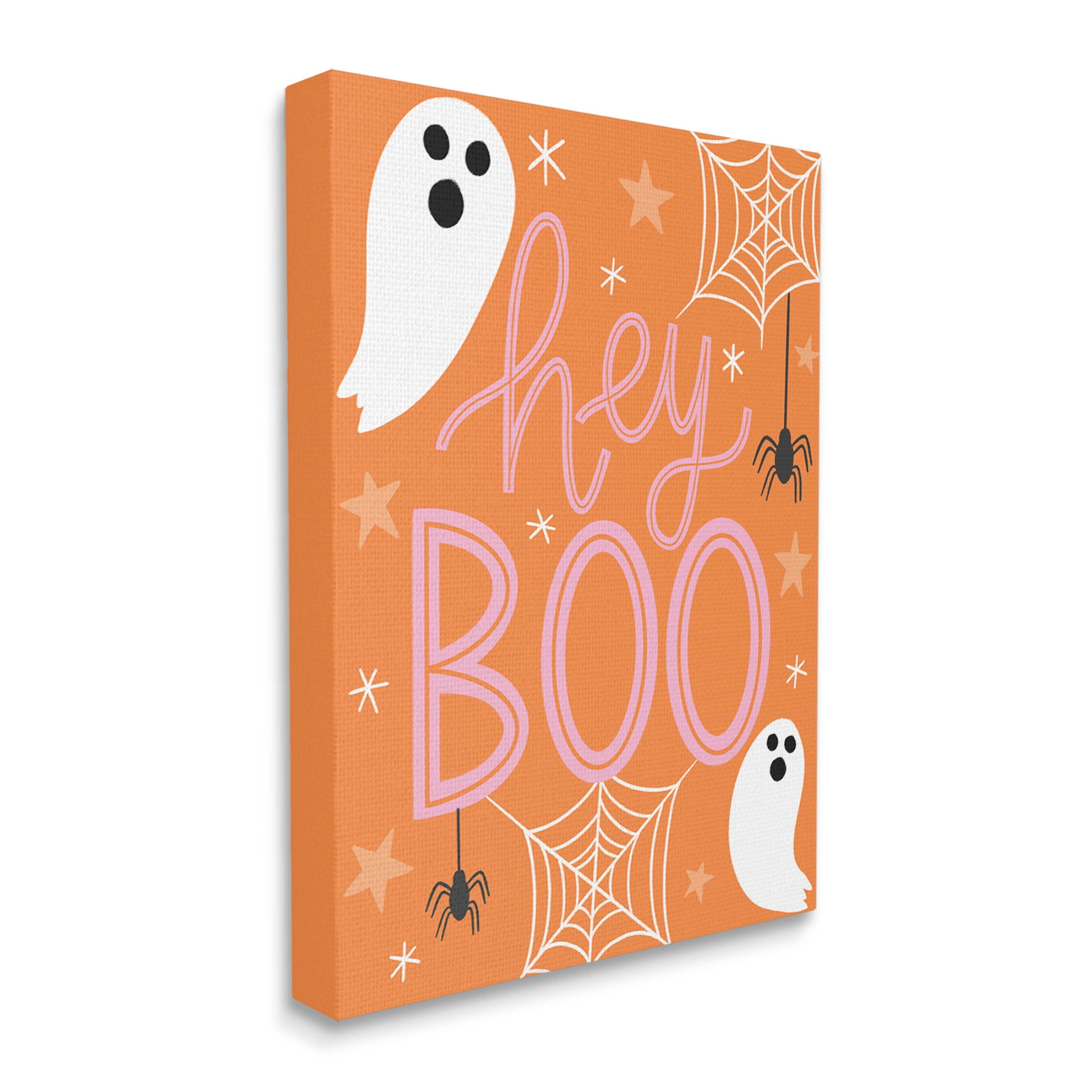 Hey Boo Orange Halloween Ghosts Holiday Graphic Art Gallery Wrapped Canvas Print Wall Art