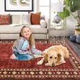thumbnail image 5 of Nanan 2'x6' Modern Bordered Runner Rug Geometric Carpet, Machine Washable Rug Non Slip Solid Indoor Rug for Hallway Bedroom Kitchen, Red, 5 of 6